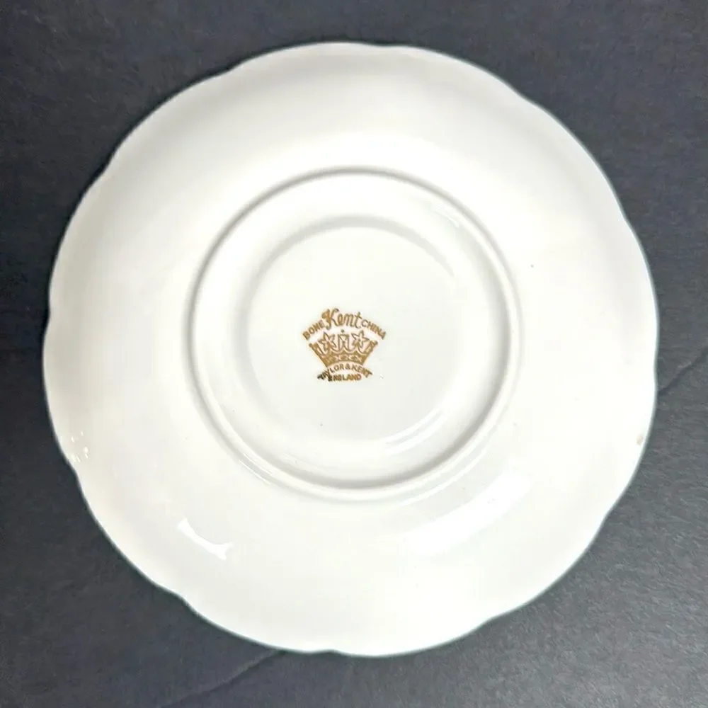 Vintage Taylor & Kent Large Pink Cabbage Rose Tea Cup Saucer Heavy Gold Signed